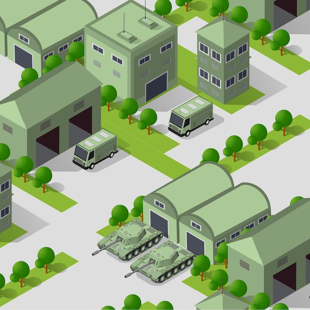 Background 3D illustration army armed troop isometric armed military
