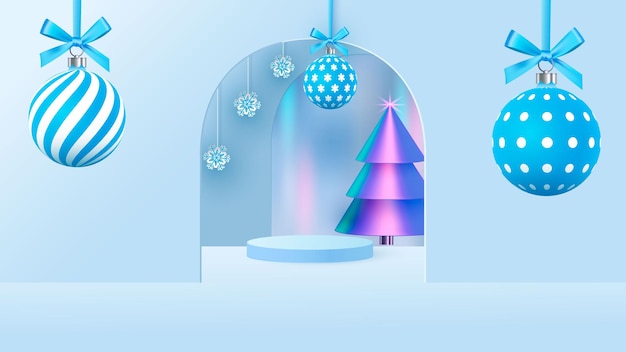 Background vector 3d blue rendering with podium and minimal new year scene, minimal product display background 3d render of geometric shape. Vector illustration