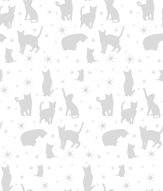 Background with silhouette of cats gray cats on white background