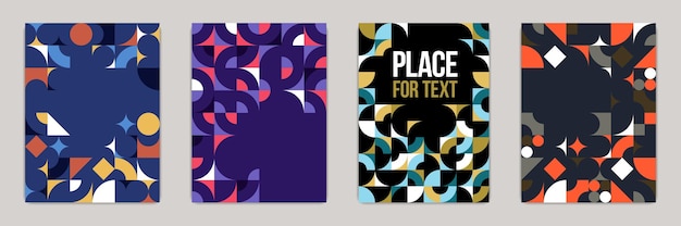 Backgrounds and cover templates vector set, abstract geometric designs, bright color compositions with copy spaces for text, complex modern art layout.