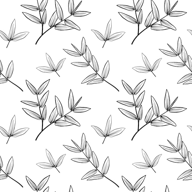 bamboo leaves seamless pattern line art leaves