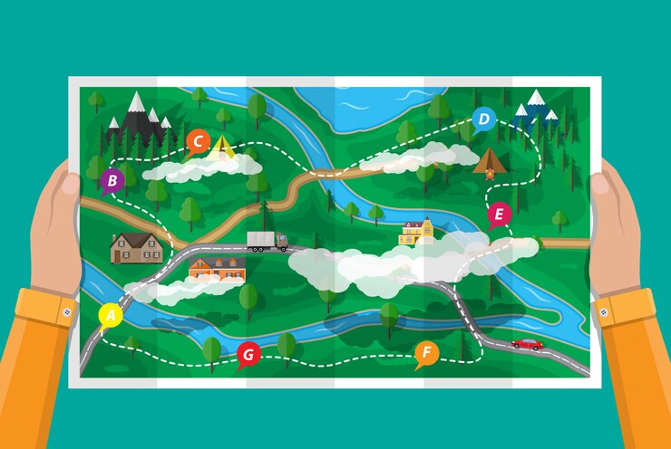 Vector bản đồ giấy về thiên nhiên vùng ngoại ô. gps và định vị