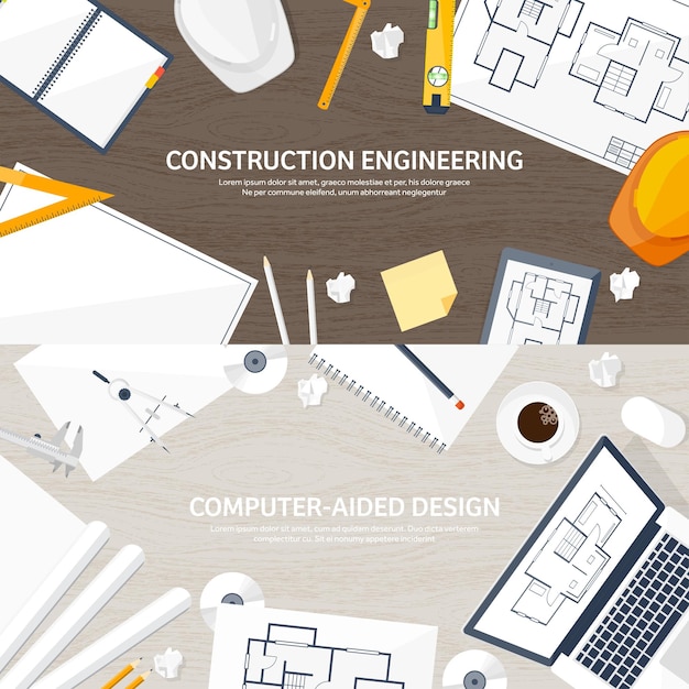 Bản vẽ minh họa vector về kỹ thuật và kiến trúc, bản vẽ và dự án kiến trúc xây dựng