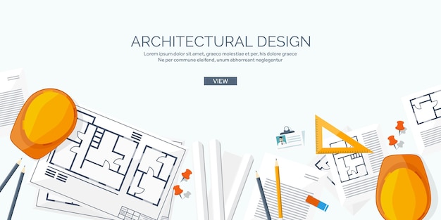 Bản vẽ minh họa vector về kỹ thuật và kiến trúc, bản vẽ và dự án kiến trúc xây dựng
