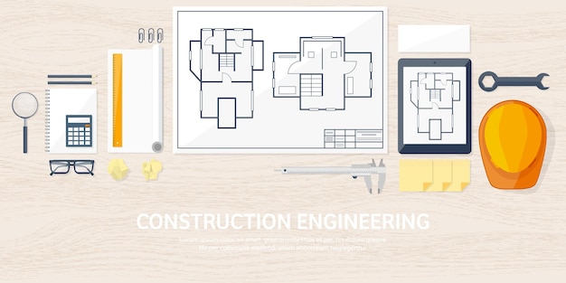 Bản vẽ minh họa vector về kỹ thuật và kiến trúc, bản vẽ và dự án kiến trúc xây dựng