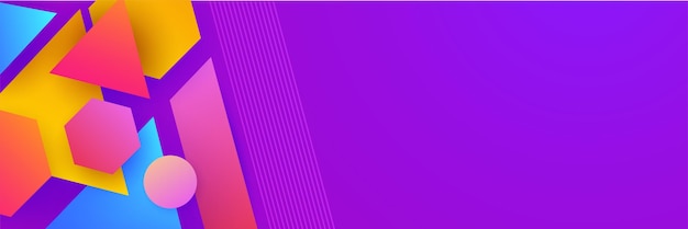 Banner hình học trừu tượng đầy màu sắc, hình tam giác, đường nét ánh sáng với nền bản thuyết trình theo phong cách tương lai