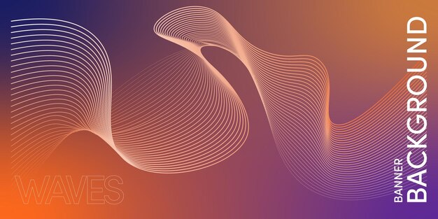 Banner waves background gradient shade yellow blue orange purple line pattern abstract waves art