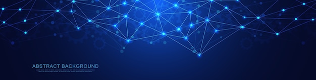 banner with abstract geometric and connecting dots and lines. Global network connection. Digital technology