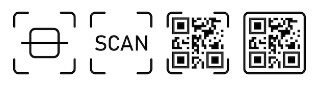 Barcode scanner icon symbol set in black color isolated on a white background Qr code icon set