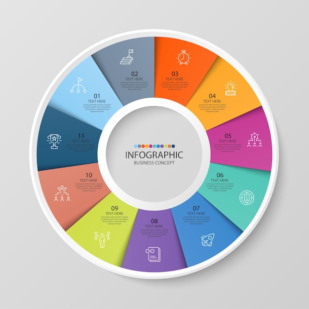 basic circle infographic template with 11 steps, process or options, process chart, used for process diagram, presentations, workflow layout, flow chart, infograph. vector eps10 illustration.