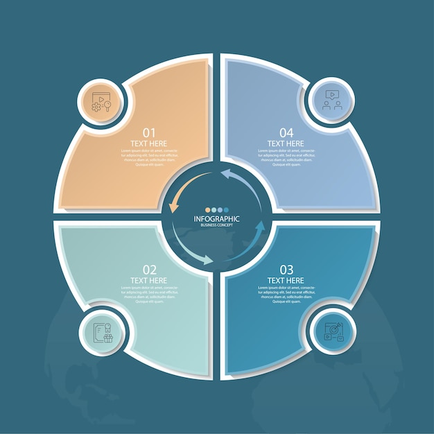 Basic circle infographic template with 4 steps, process or options, process chart, Used for process diagram, presentations, workflow layout, flow chart, infograph. Vector eps10 illustration.