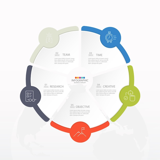 Basic circle infographic template with 5 steps