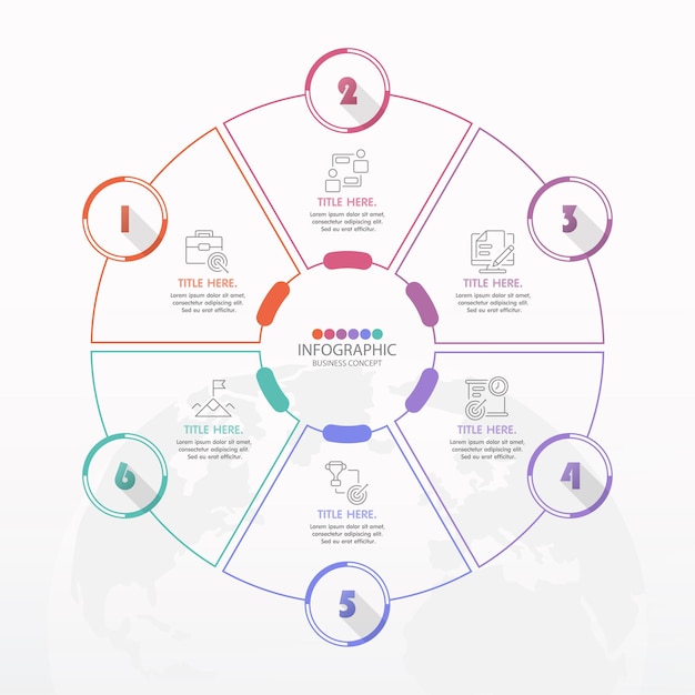 Basic circle infographic template with 6 steps, process or options, process chart, Used for process diagram, presentations, workflow layout, flow chart, infograph. Vector eps10 illustration.