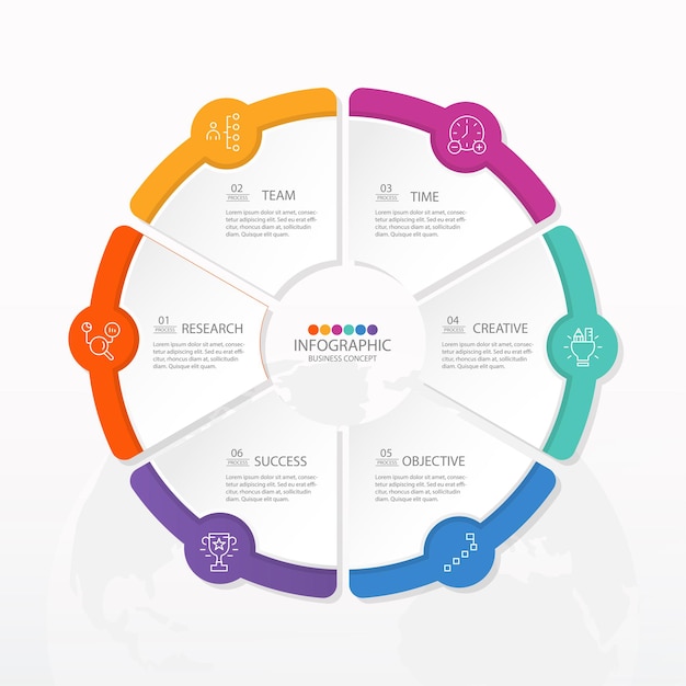 Basic circle infographic template with 6 steps