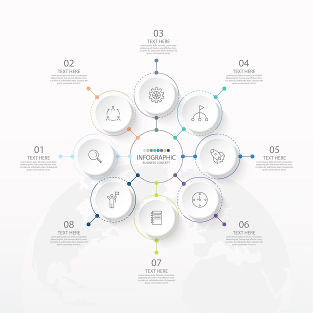 Basic circle infographic template with 8 steps, process or options