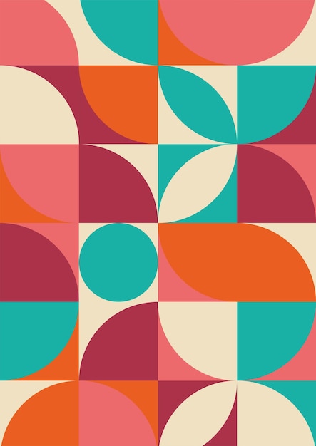 Bauhaus Minimalist Contemporary Geometric Composition half circles cheerful pink turquoise print