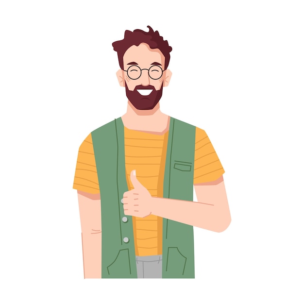bearded man smiling and showing thumbs up sign guy with gesture meaning approval okay and like