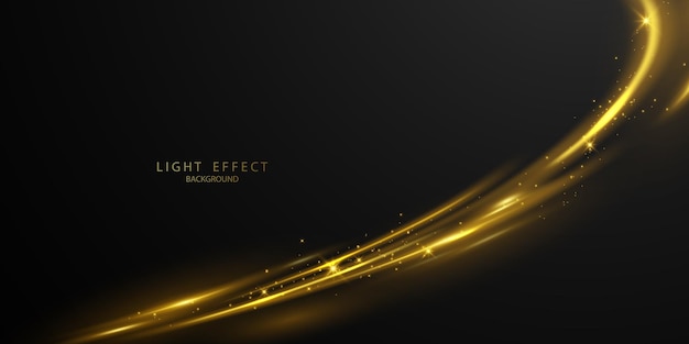 Beautiful golden abstract light line effect design vector illustration on black background