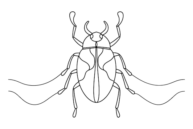 Beetles Continuous line art vector illustration on white background