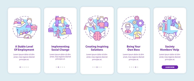 Benefits of social entrepreneurship onboarding mobile app page screen