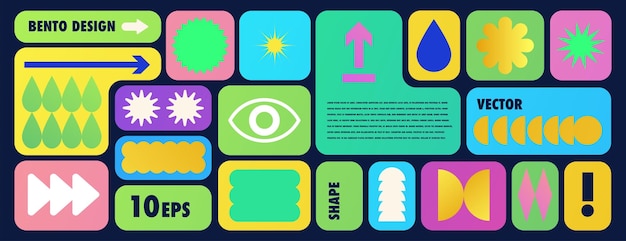 Bento grid abstract background gradient geometric trendy frame style Metaball y2k pattern template for ui website vector