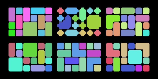 Bento grid layout abstract pattern of colorful rounded rectangles and squares arranged in a grid on