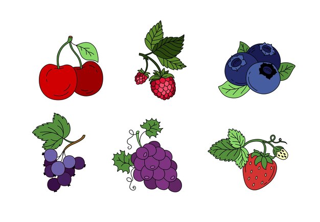 Berries doodle set Vector color illustration isolated on white