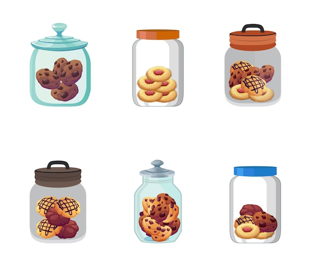 best cookie jar set vector illustration flat clip art illustration vector set of jars