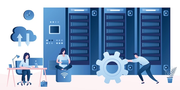 Bid data developers and engineers Data science and jobs concept System administrator flat vector