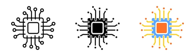 Biểu tượng bộ chi điện tử CPU Thiết bị bộ xử lý trung tâm Bo mạch chủ Bảng mạch in Khái niệm công nghệ máy tính Biểu tượng vector theo phong cách đường nét đen và đầy màu sắc trên nền trắng
