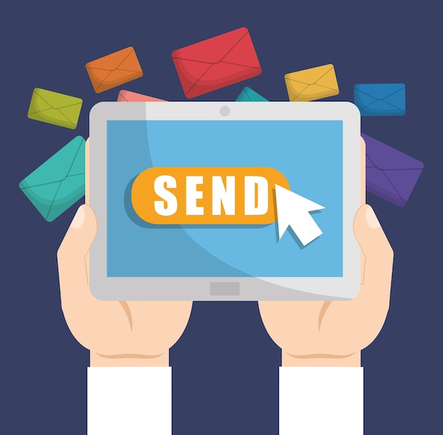 Biểu tượng gửi email tiếp thị trên máy tính bảng phong bì