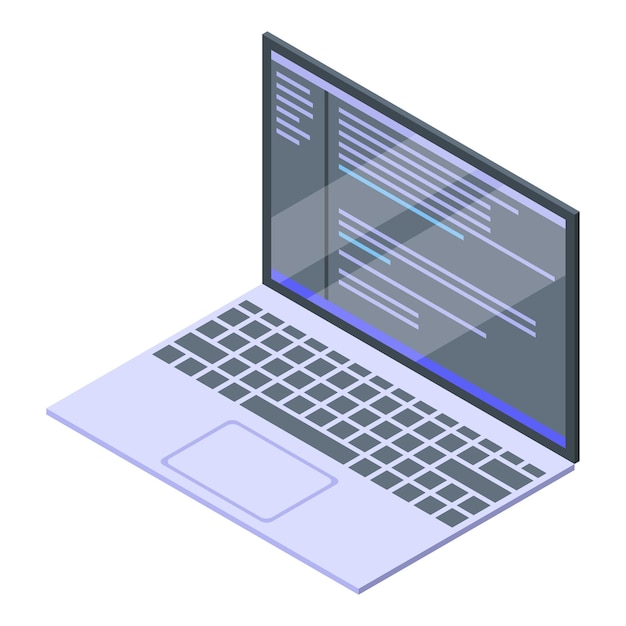 Biểu tượng lập trình máy tính xách tay Biểu tượng isometric của biểu tượng vector lập trình máy tính xách tay cho thiết kế web được cô lập trên nền trắng