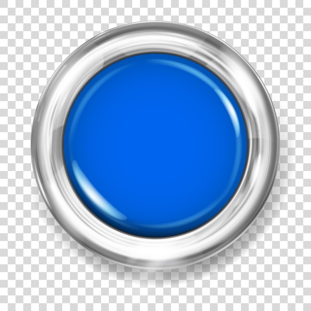 big blue plastic button with silver metallic border