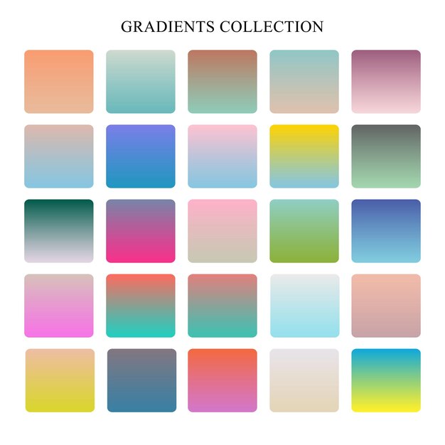 Big collection of colorful gradients in different color themes and shades