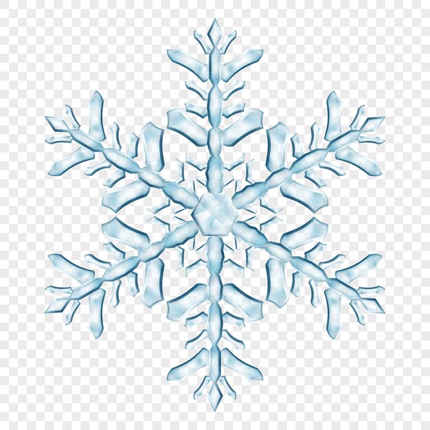 Big complex translucent Christmas snowflake in light blue colors isolated on transparent background