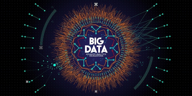 Big data advanced technology and visualization with Fractal element with lines and dots array