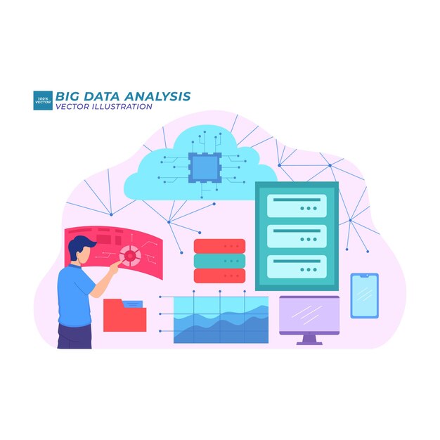 Big data analysis flat illustration chart digital