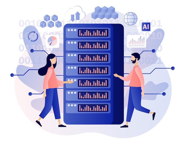 Big data concept Data science and jobs Data analysis Tiny character data engineers Developer