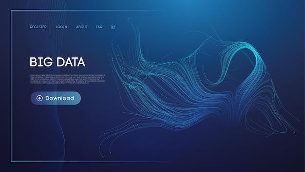 Big data download concept with blue swirling lines design