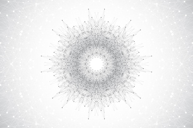 Big data visualization. Big data machine learning algorithms. Data array visualization. Complexity wave flow points fractal grid. Futuristic analysis of infographics Information. Vector illustration,