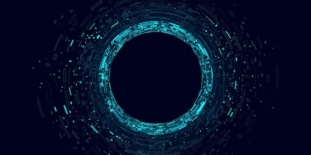 Big data visualization into cyberspace Digital circles of random web fragments Information particles in a neural network Futuristic banner Vector illustration