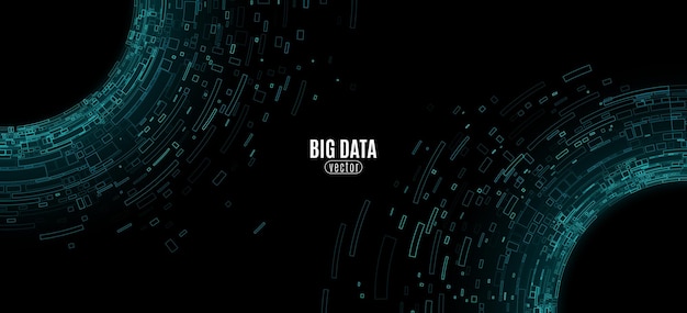 Big data visualization into cyberspace Swirling digital circles of blue web fragments Abstract futuristic background Information particles in a neural network Vector illustration
