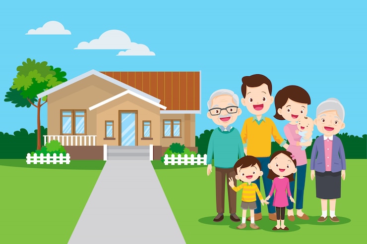 Vector big family in the background of them home