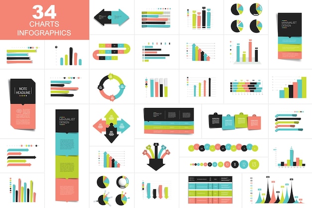 big set of various infographic charst graphs