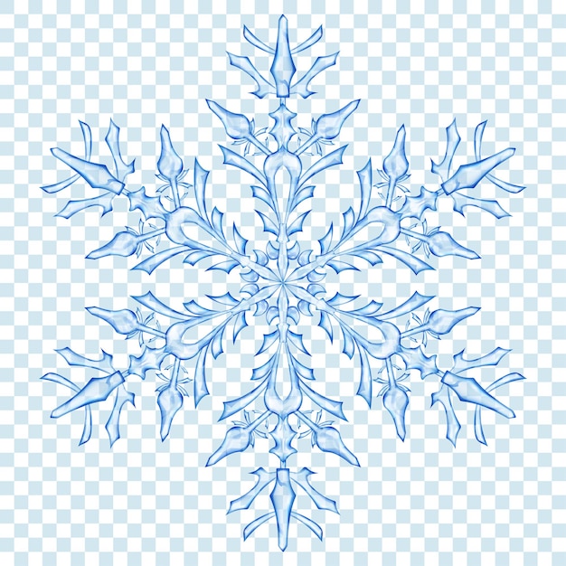 Big translucent Christmas snowflake in blue colors on transparent background