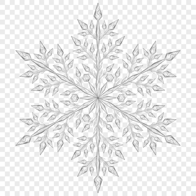 Big translucent Christmas snowflake in gray colors on transparent background.  Transparency only in vector file
