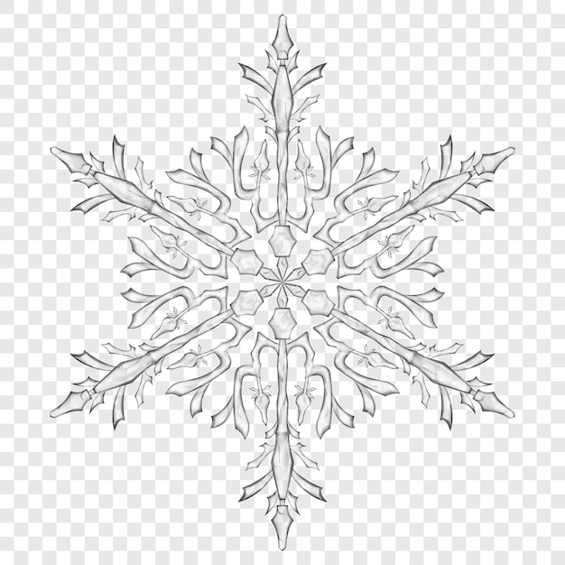 Big translucent Christmas snowflake in gray colors on transparent background