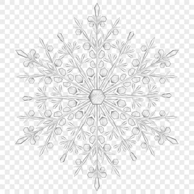 Big translucent Christmas snowflake in gray colors on transparent background