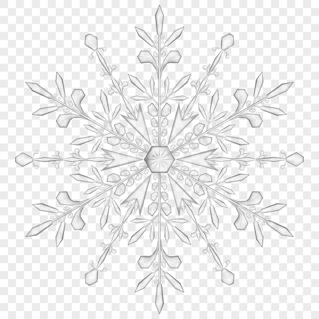 Big translucent snowflake in gray colors on transparent background.  Transparency only in vector file