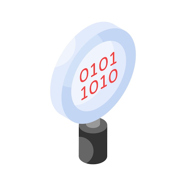 Binary code under magnifier icon of binary search code exploration